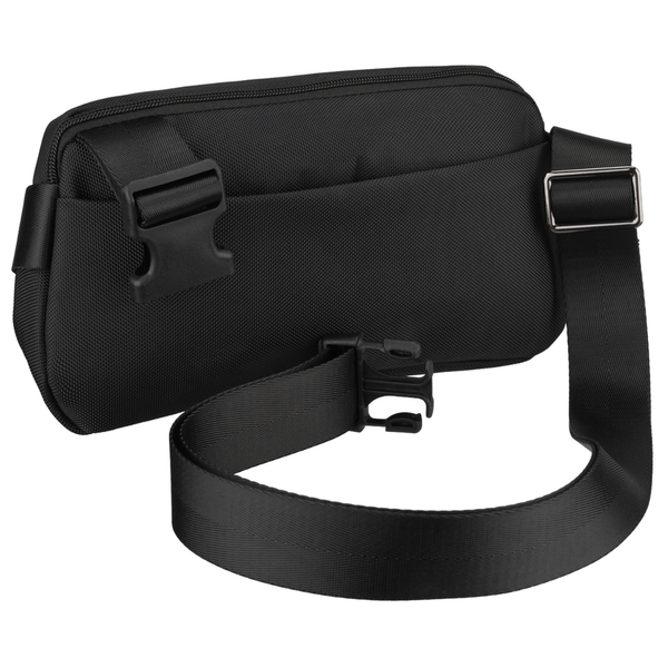 Vīriešu mazā melnā "Peterson" vieglā pilsētas soma pāri plecam (crossbody), aizverama ar rāvējslēdzēju, no tekstila D89