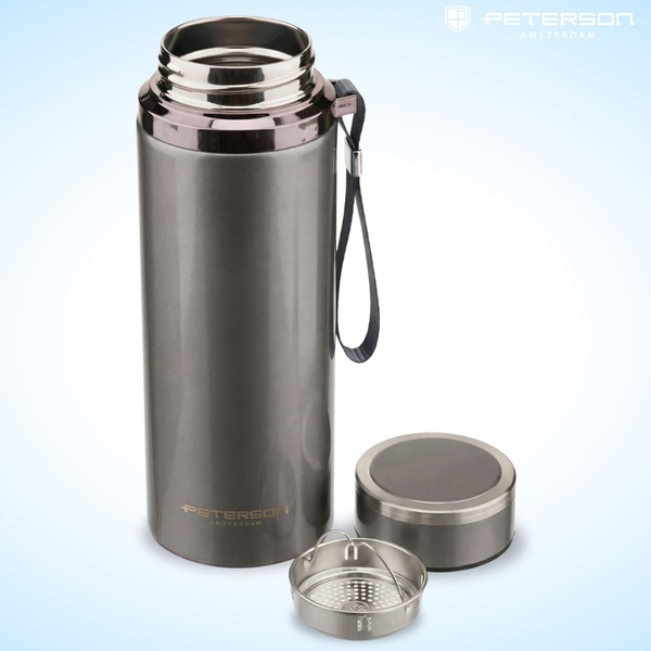 Peterson tērauda termokrūze 750 ml ar tējas sietiņu, sudraba, karstiem un aukstiem dzērieniem D87