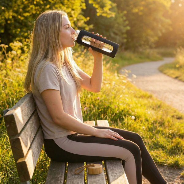 Peterson motivējošā stikla ūdens pudele ar silikona apvalku, melna, 960 ml D68