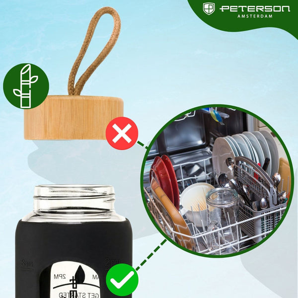Peterson motivējošā stikla ūdens pudele ar silikona apvalku, melna, 960 ml D68
