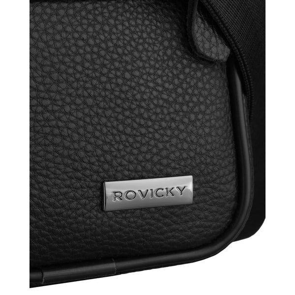 Vīriešu melna, dabīgās ādas viena nodalījuma pleca soma "Rovicky"