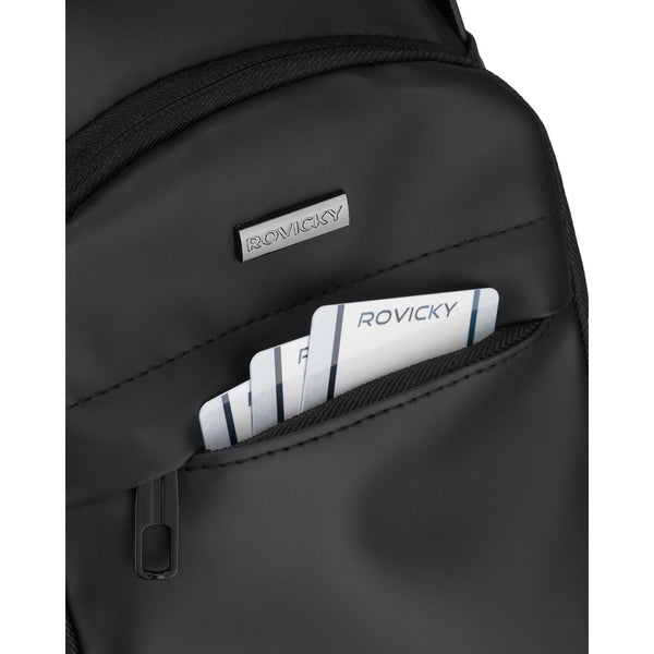 Ietilpīga vīriešu plecu soma "Rovicky" ar USB savienotāju, melna, no eko ādas ST84