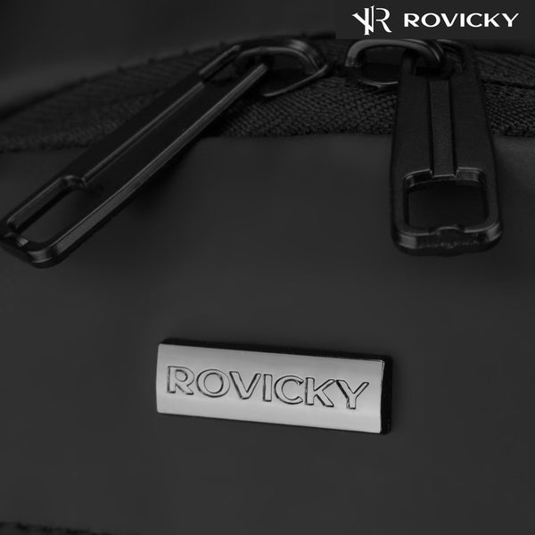 Ietilpīga vīriešu plecu soma "Rovicky" ar USB savienotāju, melna, no eko ādas ST84