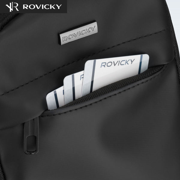 Ietilpīga vīriešu plecu soma "Rovicky" ar USB savienotāju, melna, no eko ādas ST84