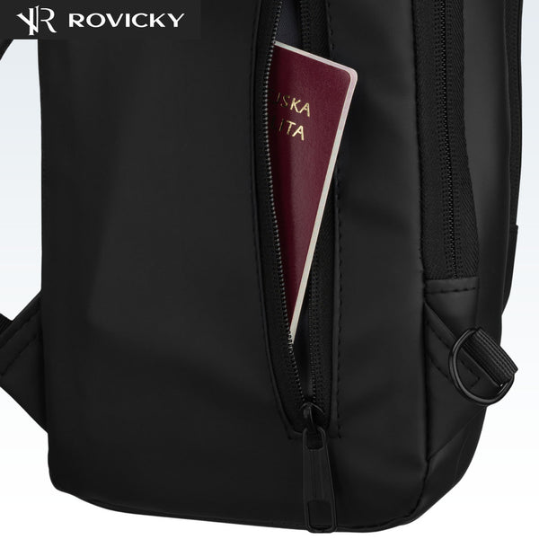 Ietilpīga vīriešu plecu soma "Rovicky" ar USB savienotāju, melna, no eko ādas ST84
