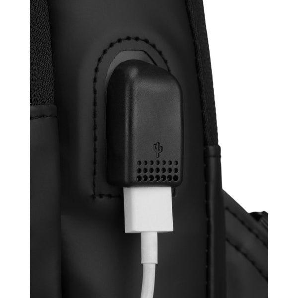 Ietilpīga vīriešu plecu soma "Rovicky" ar USB savienotāju, melna, no eko ādas ST84