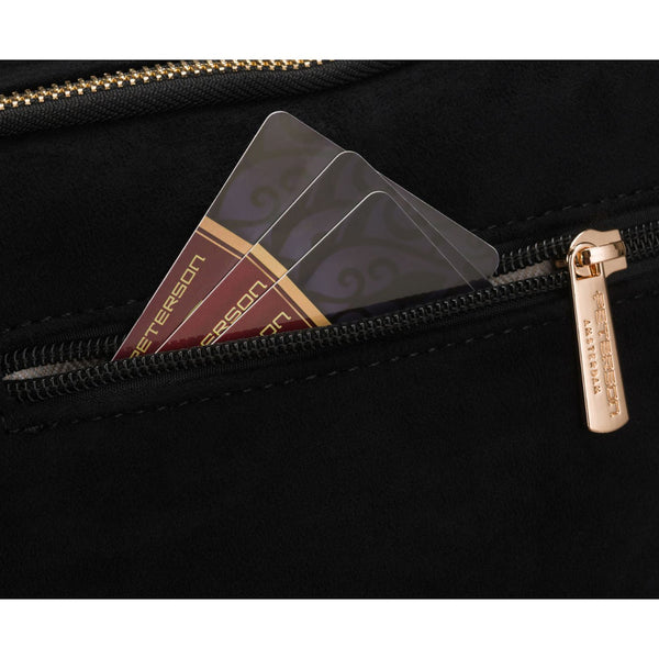 Peterson sieviešu mazā melnā crossbody soma ar rāvējslēdzēju, pilsētas stils, no mākslīgās ādas D65
