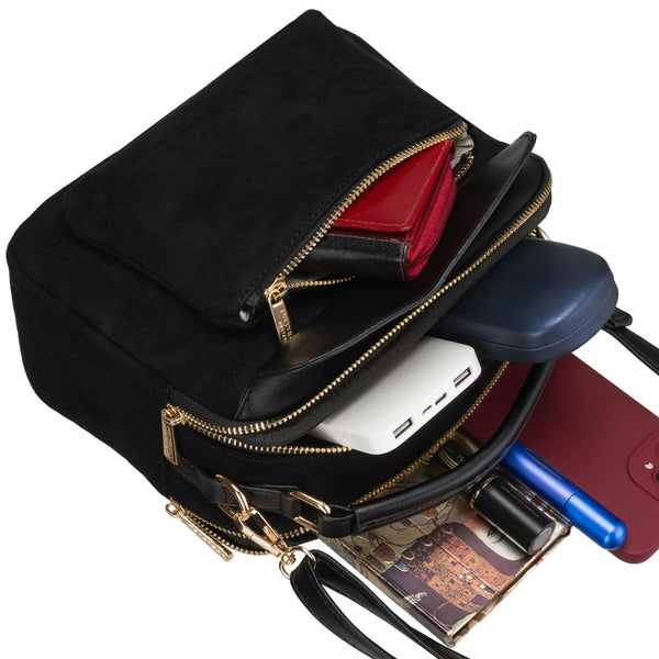Peterson sieviešu mazā melnā crossbody soma ar rāvējslēdzēju, pilsētas stils, no mākslīgās ādas D65