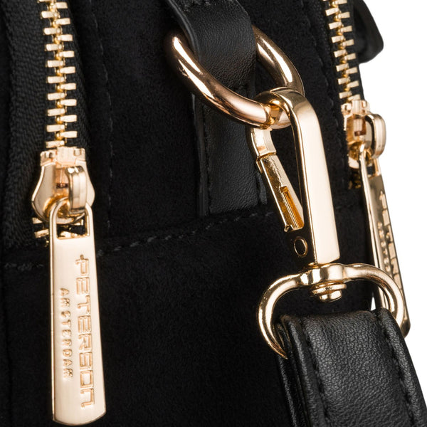 Peterson sieviešu mazā melnā crossbody soma ar rāvējslēdzēju, pilsētas stils, no mākslīgās ādas D65