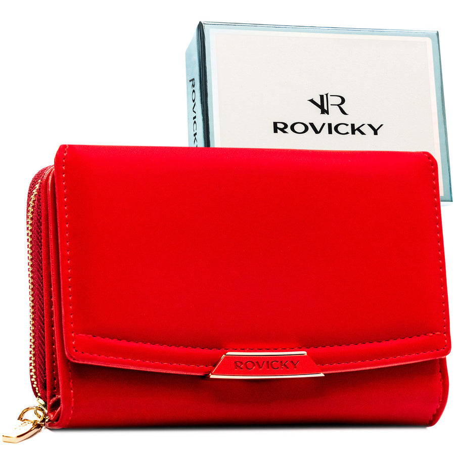 Raudona vidutinio dydžio moteriška piniginė iš ekologiškos odos su spaude – Rovicky ST61