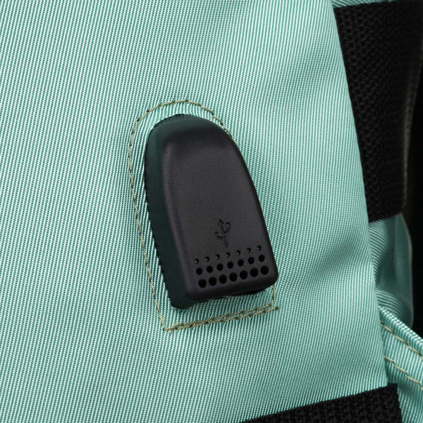 Tirkīza krāsas tekstila divu nodalījumu ceļojumu mugursoma "Peterson" ar stiprinājumu pie čemodāna un USB savienojumu K47