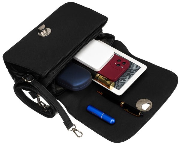 Eleganta sieviešu David Jones melna crossbody soma ar vatētiem sāniem D42