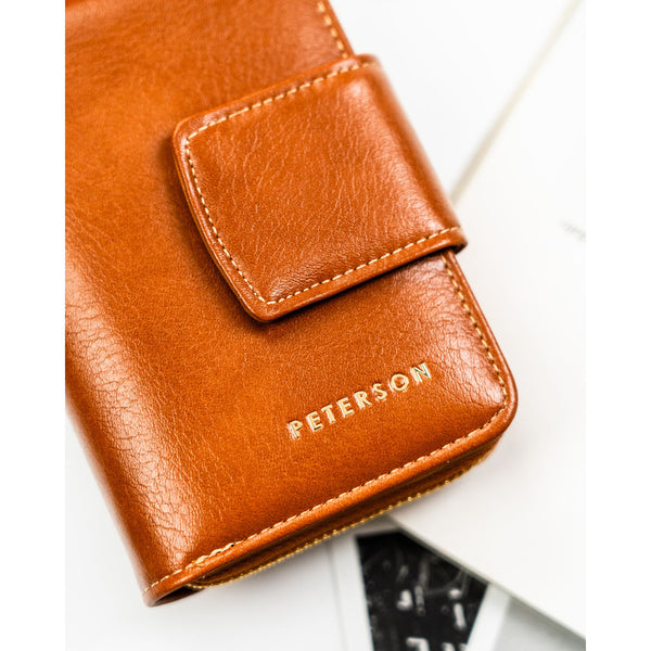 Elegants, brūns sieviešu maciņš no dabīgās ādas ar RFID aizsardzību, „Peterson“ ST28