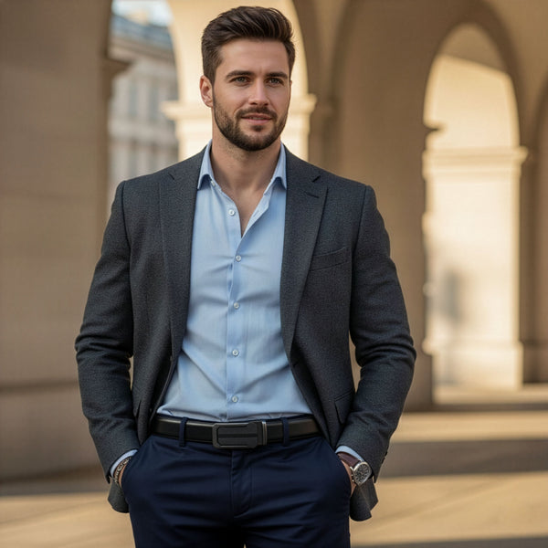 Vīriešu josta Stevens, dabīgā āda, melna, automātiskā sprādze 2501