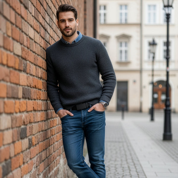 Vīriešu josta Stevens, melna, dabīgā āda, automātiskā sprādze 2502