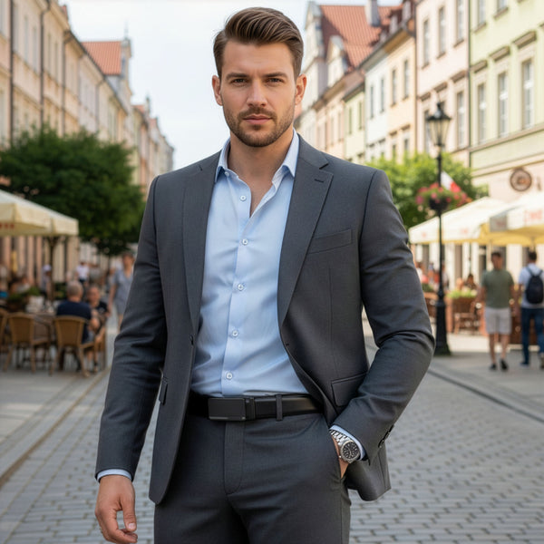 Vyriškā josta Stevens, dabīgā āda, melna, automātiskā sprādze 2503