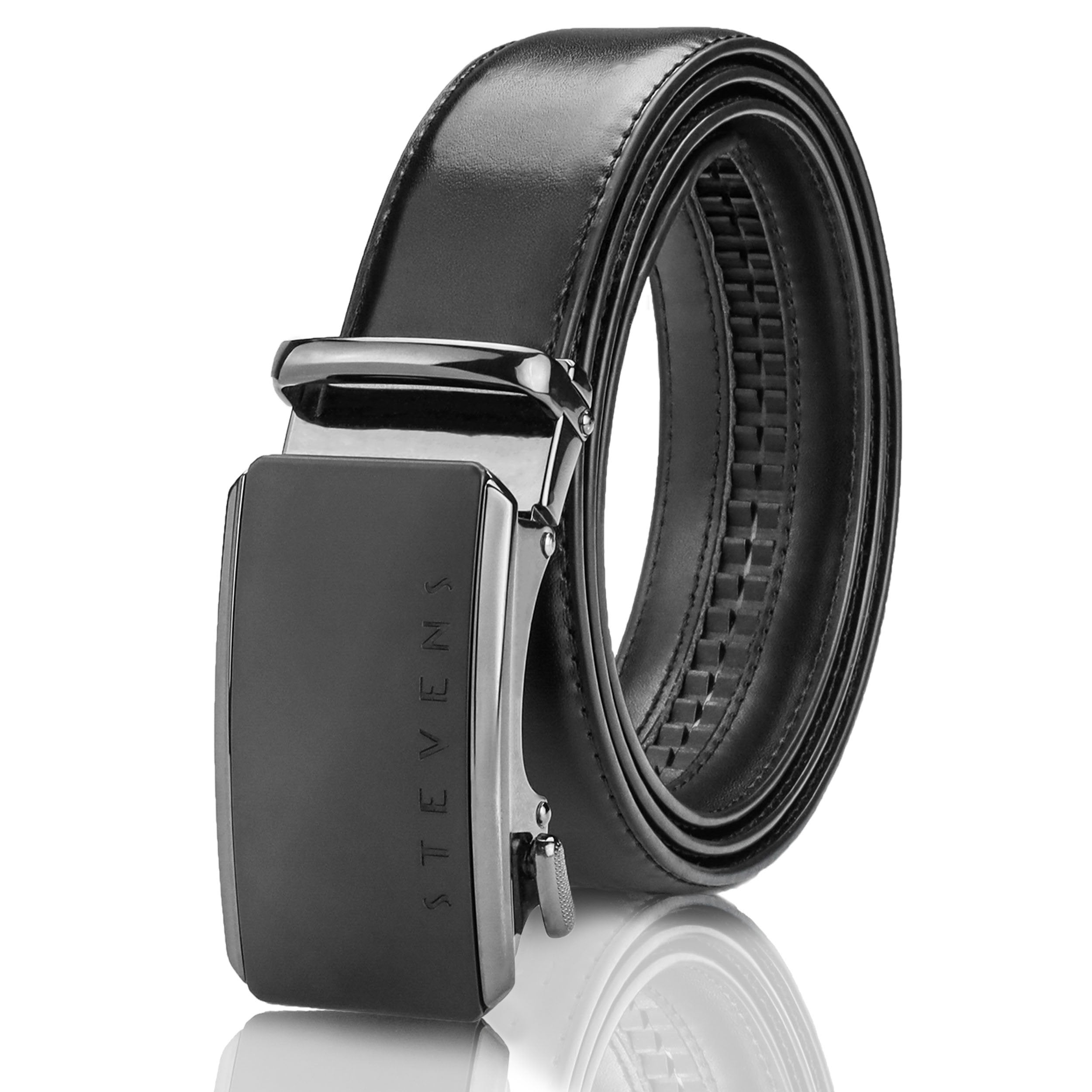 Vīriešu josta Stevens, dabīgā āda, melna, ar automātisku sprādzi 2504