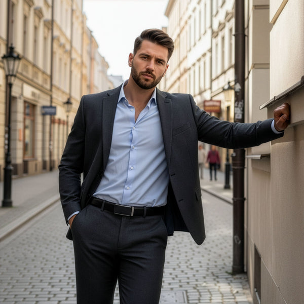 Vīriešu josta Stevens, dabīgā āda, melna, ar automātisku sprādzi 2504