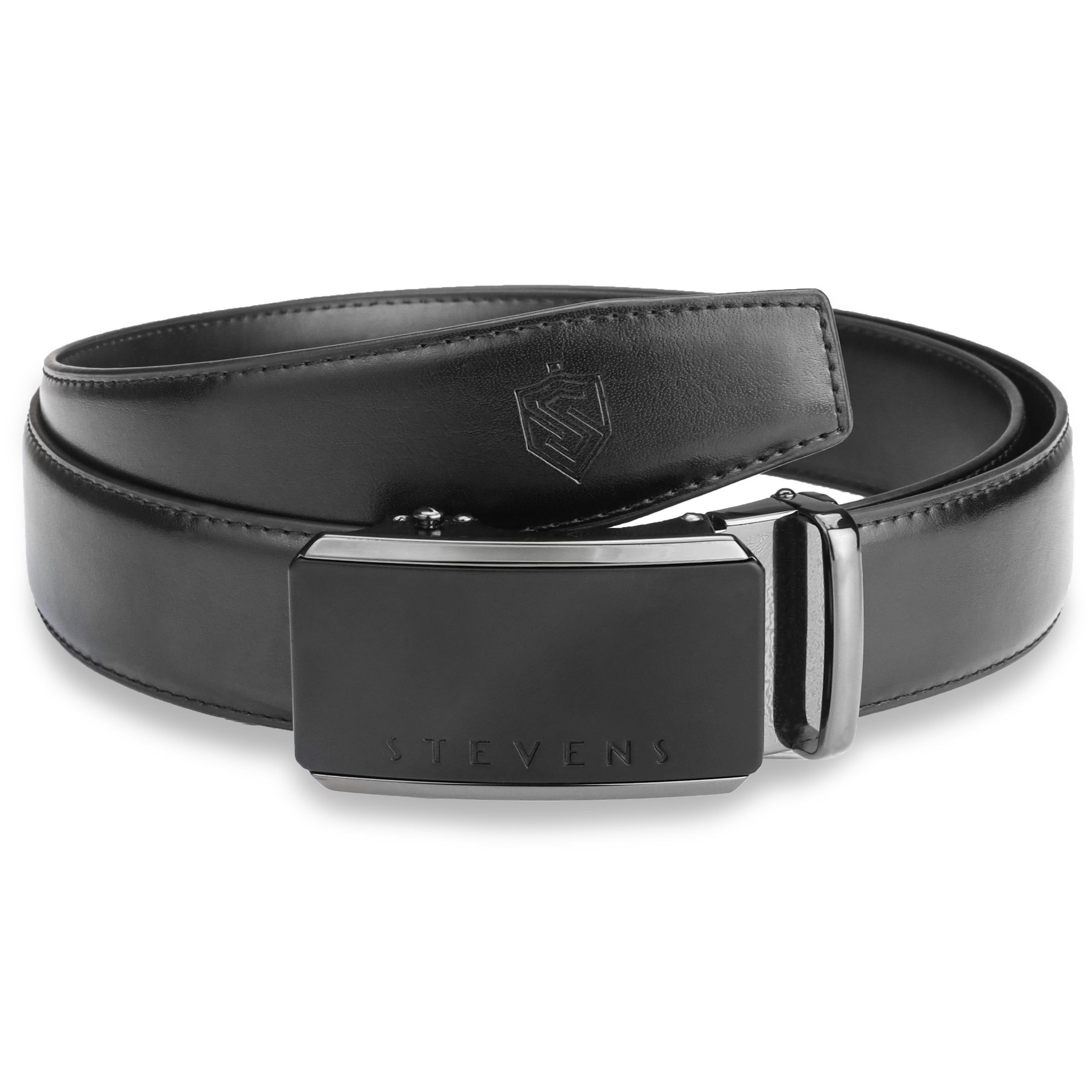Vīriešu josta Stevens, dabīgā āda, melna, ar automātisku sprādzi 2504
