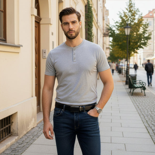 Vīriešu josta Stevens, dabīgā āda, melna, ar automātisku sprādzi 2504
