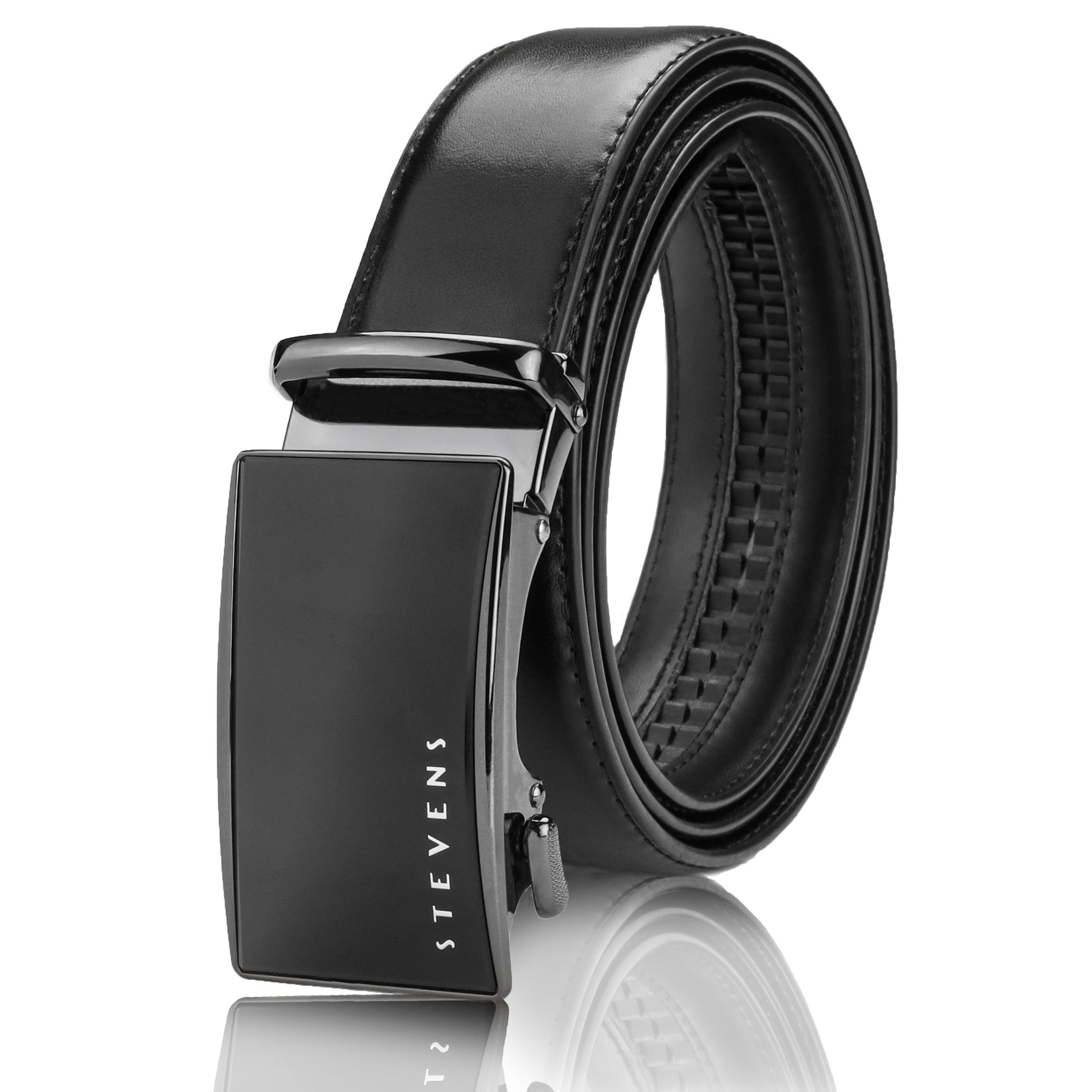Vīriešu josta Stevens, dabīgā āda, melna, ar automātisko sprādzi 2505