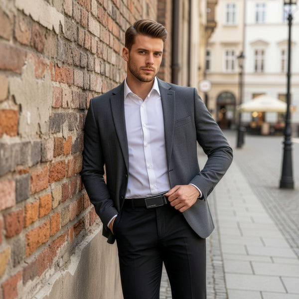 Vīriešu josta Stevens, dabīgā āda, melna, ar automātisko sprādzi 2505