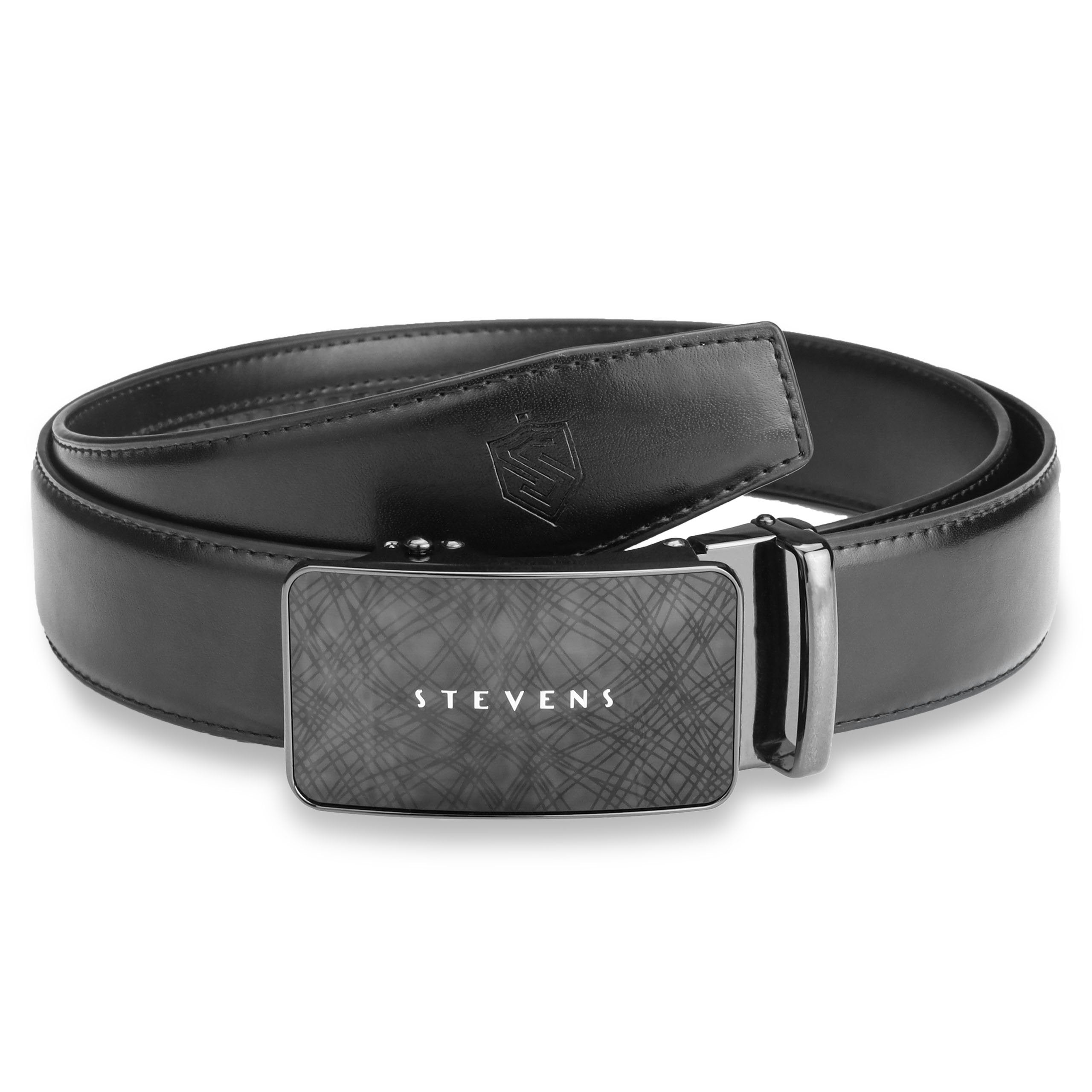 Vīriešu josta Stevens, melna, dabīga āda, automātiskā sprādze 2506