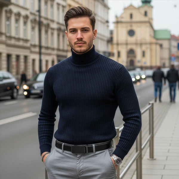 Vīriešu josta Stevens, melna, dabīgā āda, automātiskā sprādze 2507
