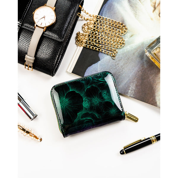Elegants sieviešu maks Rovicky no ekoloģiskās ādas, zaļš ar ziedu rakstu ST105