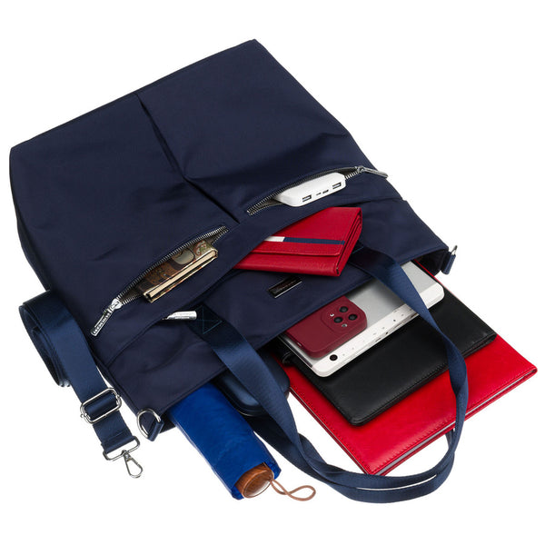 Sieviešu tumši zila vienkameru poliestera iepirkumu soma "Peterson" ar regulējamu, noņemamu siksnu P40