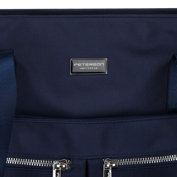 Sieviešu tumši zila vienkameru poliestera iepirkumu soma "Peterson" ar regulējamu, noņemamu siksnu P40