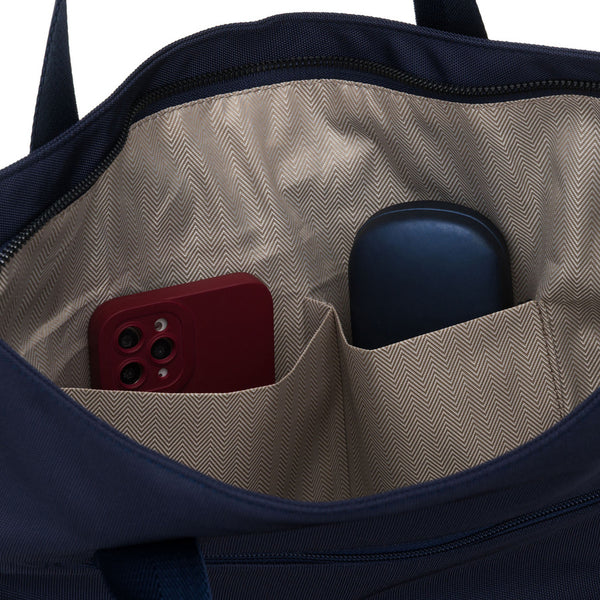 Sieviešu tumši zila vienkameru poliestera iepirkumu soma "Peterson" ar regulējamu, noņemamu siksnu P40