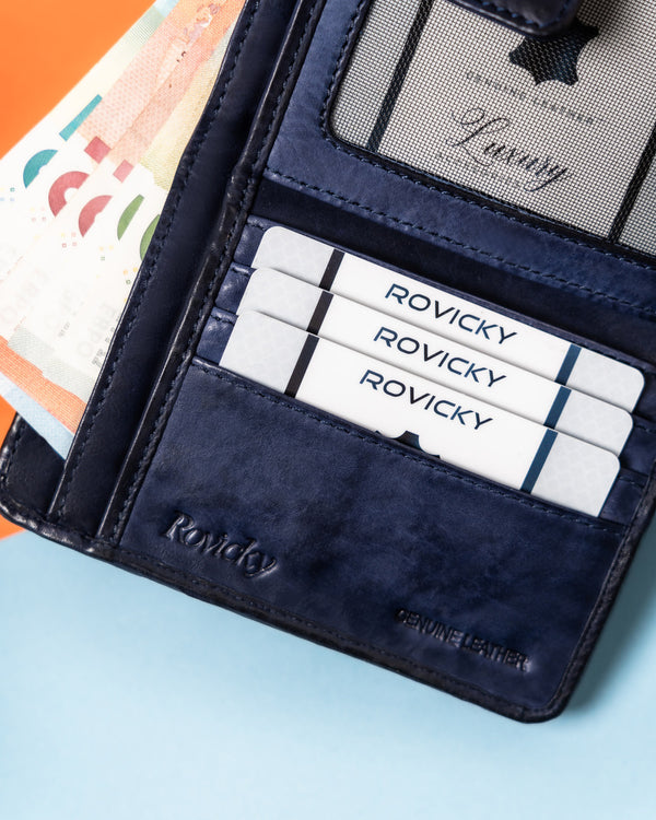 Sieviešu "Rovicky" RFID maks dokumentiem un kartēm, tumši zils, ādas ST5