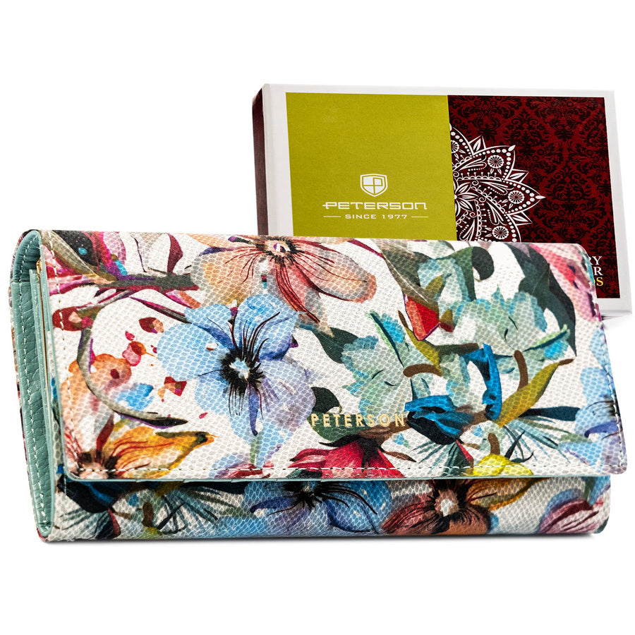 Moteriška natūralios odos gėlėta piniginė su RFID apsauga, Peterson ST88