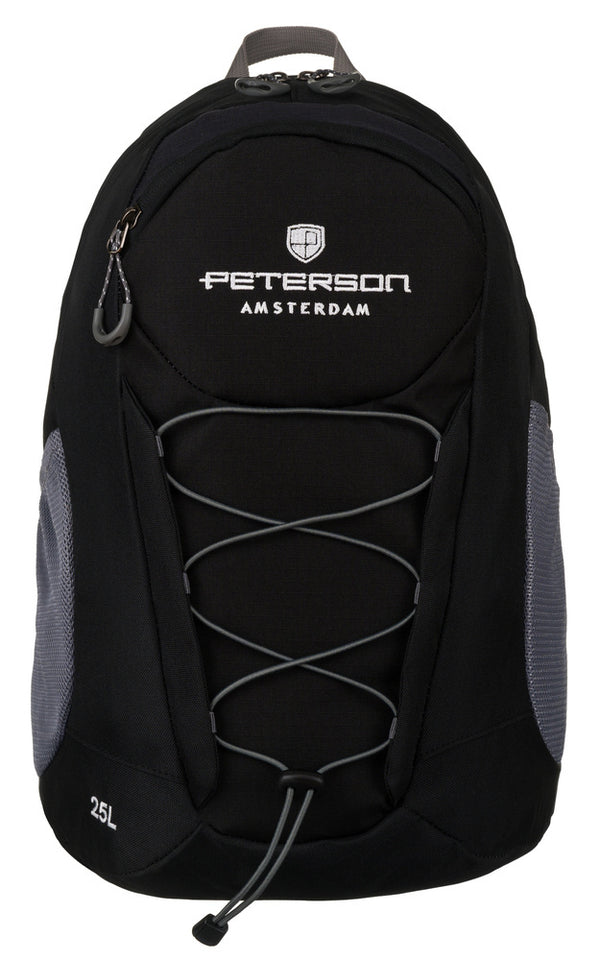 Viegla tekstila tūrisma mugursoma „Peterson“ ar krūšu siksnu, melna K11