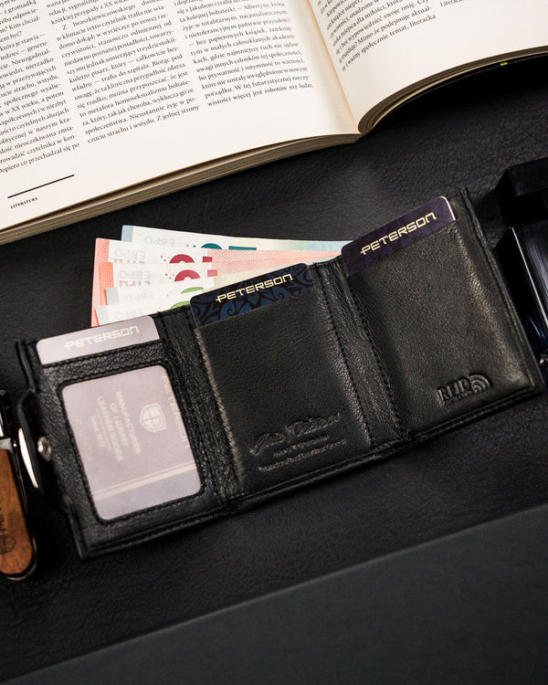 Vīriešu maks Peterson, melns, ādas