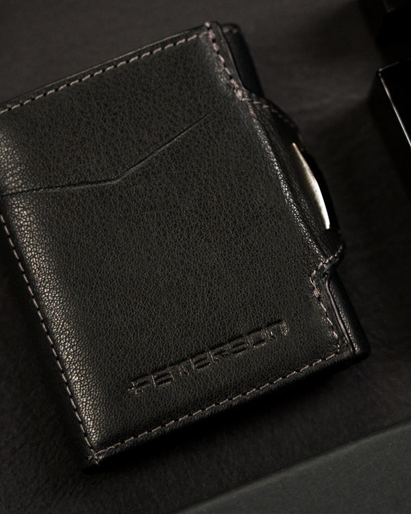 Vīriešu maks Peterson, melns, ādas