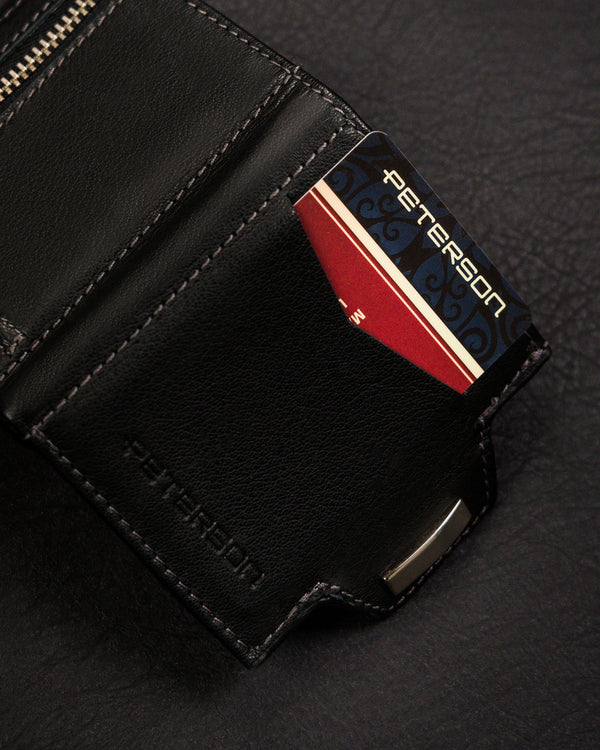 Vīriešu maks Peterson, melns, ādas