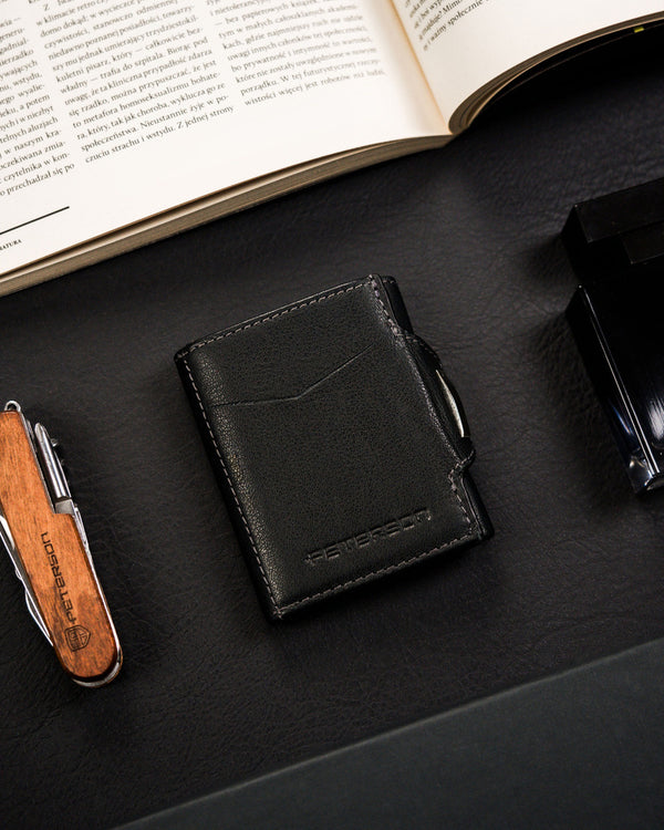 Vīriešu maks Peterson, melns, ādas