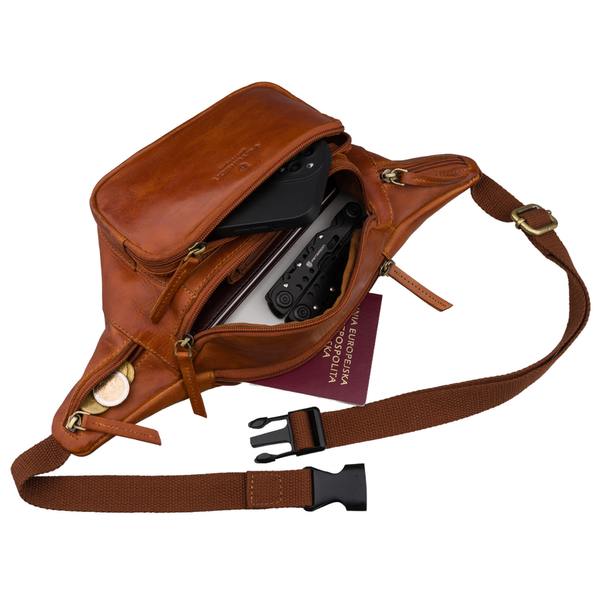 Peterson vīriešu maza ādas jostas un plecu soma (crossbody), brūna RT7