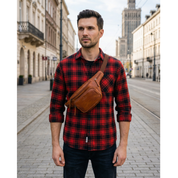 Peterson vīriešu maza ādas jostas un plecu soma (crossbody), brūna RT7
