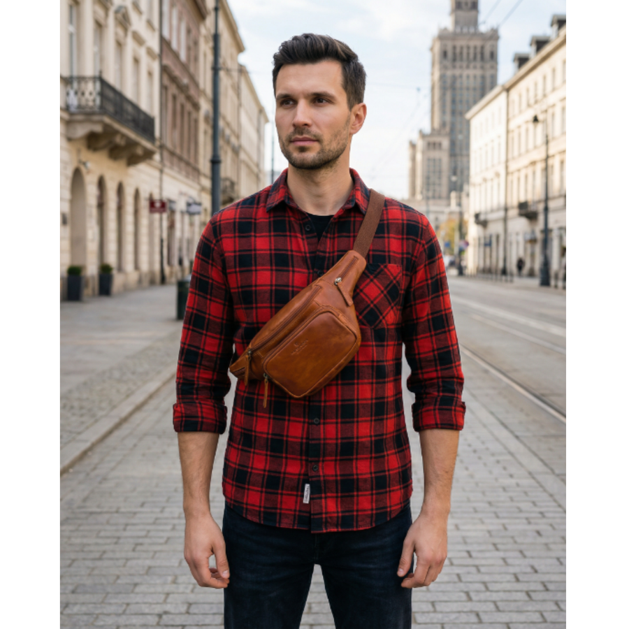 Peterson vīriešu maza ādas jostas un plecu soma (crossbody), brūna RT7