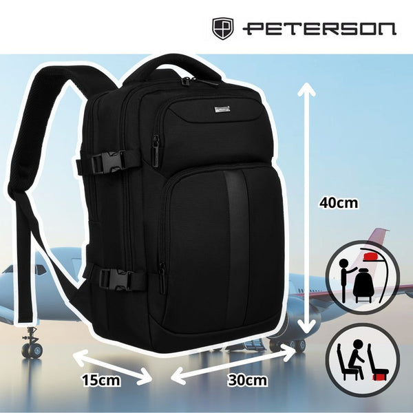 Melna tekstila pilsētas mugursoma „Peterson“ klēpjdatoram un A4 dokumentiem K34