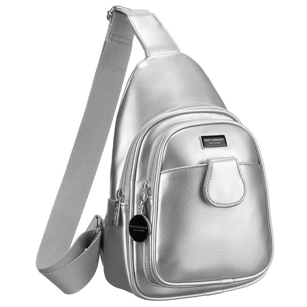 Sieviešu sudraba "Peterson" plecu soma (crossbody) no eko ādas RT36