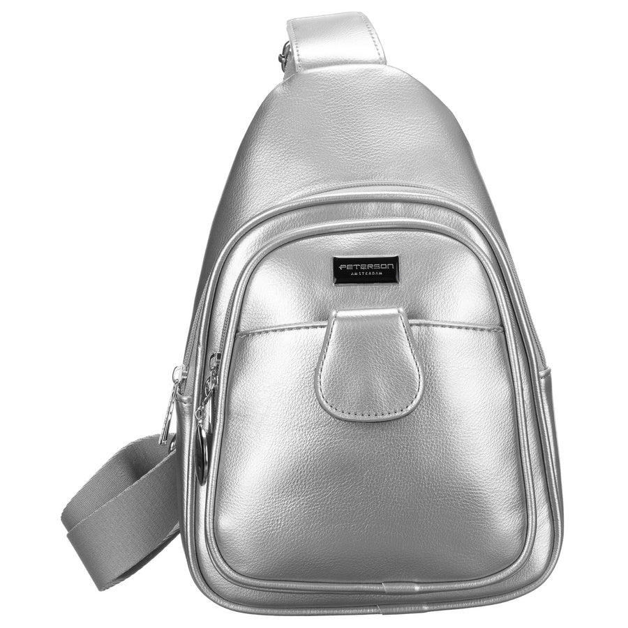 Sieviešu sudraba "Peterson" plecu soma (crossbody) no eko ādas RT36