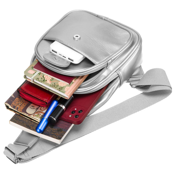 Sieviešu sudraba "Peterson" plecu soma (crossbody) no eko ādas RT36