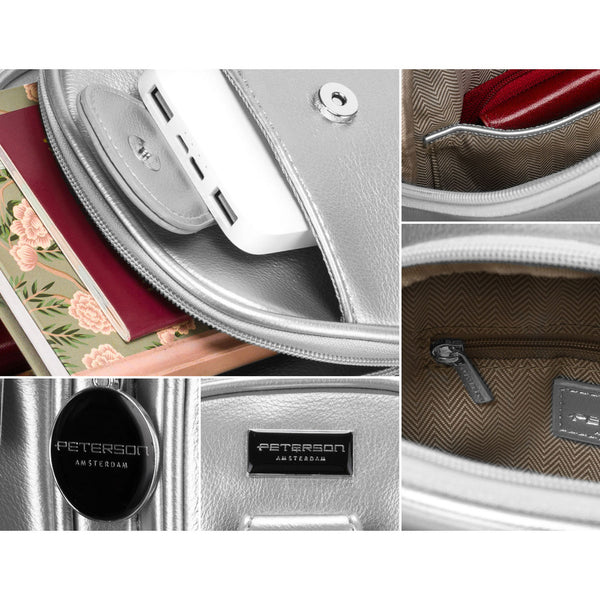 Sieviešu sudraba "Peterson" plecu soma (crossbody) no eko ādas RT36
