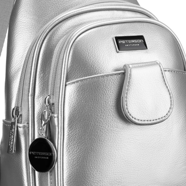 Sieviešu sudraba "Peterson" plecu soma (crossbody) no eko ādas RT36