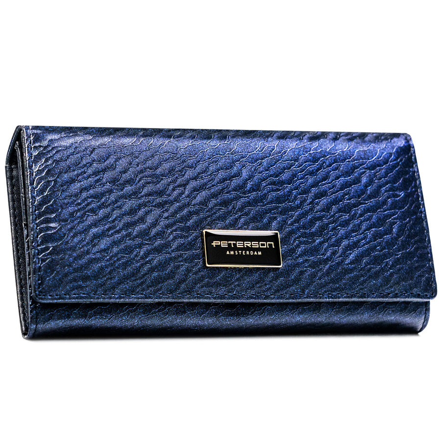 Moteriška mėlyna „Peterson“ piniginė su spaude, su subtiliu raštu ant atvarto, dirbtinės odos ST91
