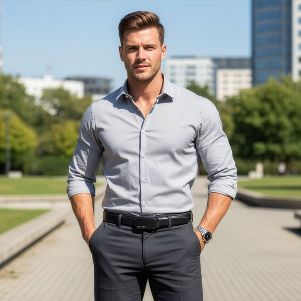 Vīriešu ādas josta Stevens, melna, automātiskā sprādze 2505
